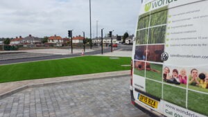 artificial grass installation at Cowgate junction of the Central Motorway
